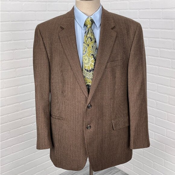 Chaps Blazer Men 46R Brown Red Houndstooth Lambswool Classic Career Jacket - Picture 2 of 15